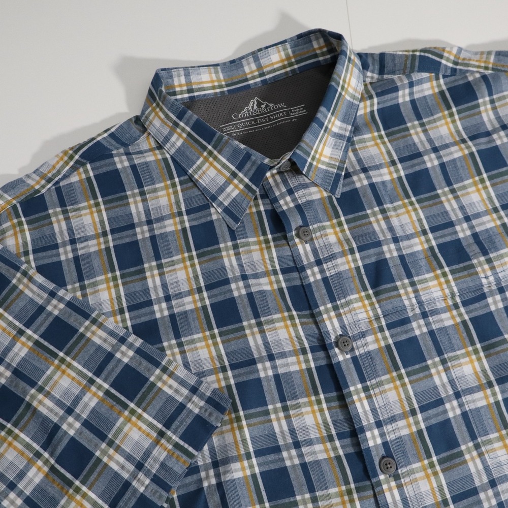Croft & Barrow Shirt Mens Long Sleeve Button Up Quick Dry Casual Plaid SZ XXL
